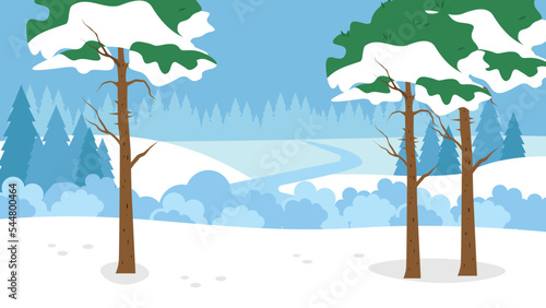 Cedars in the snow on a snowy forest glade