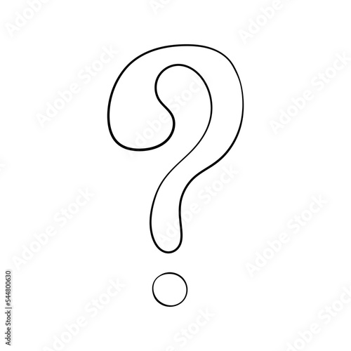 Question mark hand drawn in doodle style, vector illustration. Icon question symbol for print and design. Quiz and Exam concept, isolated element on a white background. Graphic sign ask and fqa
