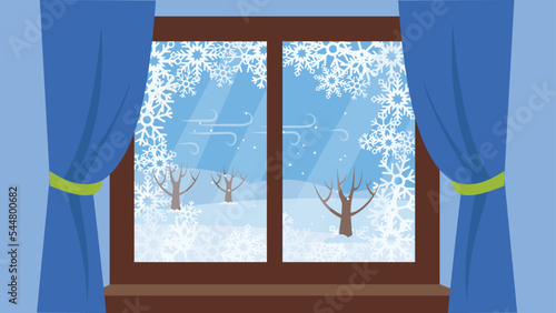 View from the window on a winter blizzard