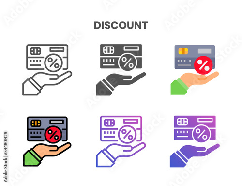 Credit Card Discount icon set style ouline, glyph, flat color and gradient. Vector Illustration for Graphic Design Element. Isolated on white background