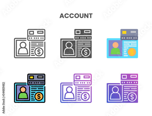 Credit Card Account icon set style ouline, glyph, flat color and gradient. Vector Illustration for Graphic Design Element. Isolated on white background