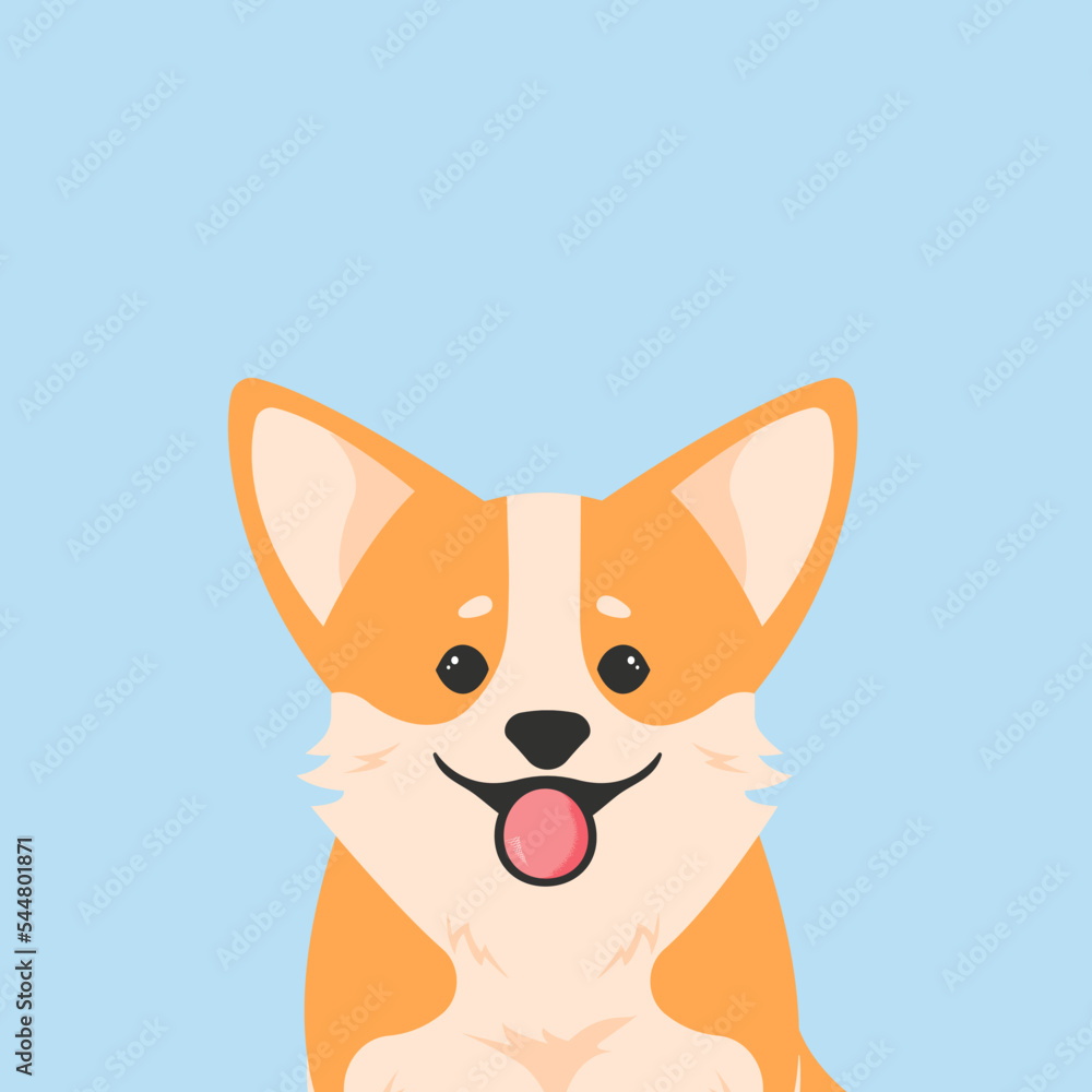 Portrait of a dog face cartoon illustration. Welsh corgi pembroke smiling with tongue out. Vector. Portrait of a dog face cartoon illustration. Welsh corgi pembroke smiling with tongue out. Vector.
