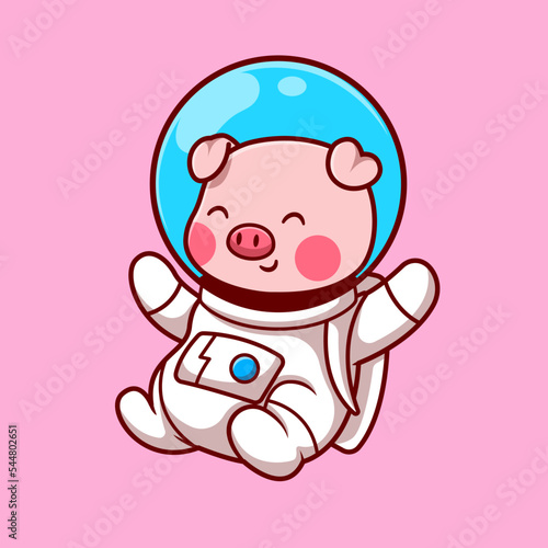 Cute Pig Astronaut Floating Cartoon Vector Icon Illustration. 
Animal Technology Icon Concept Isolated Premium Vector. 
Flat Cartoon Style