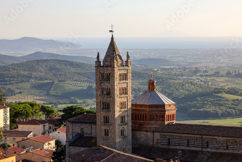 Massa Marittima old town and San Cerbone Duomo cathedral. Tuscany, Italy.
