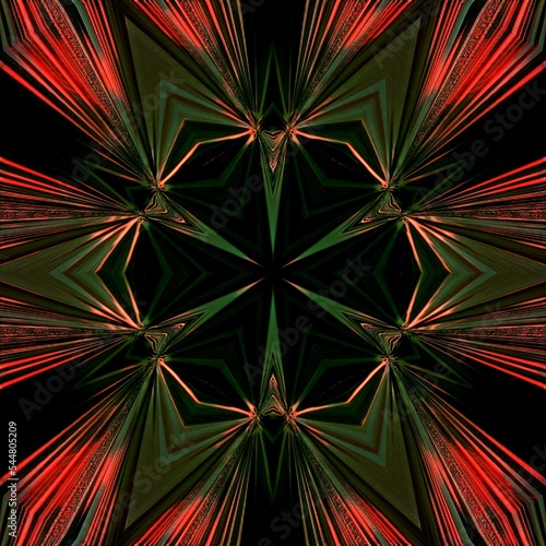 hexagonal kaleidoscopic NOEL design in deep reds and dark green