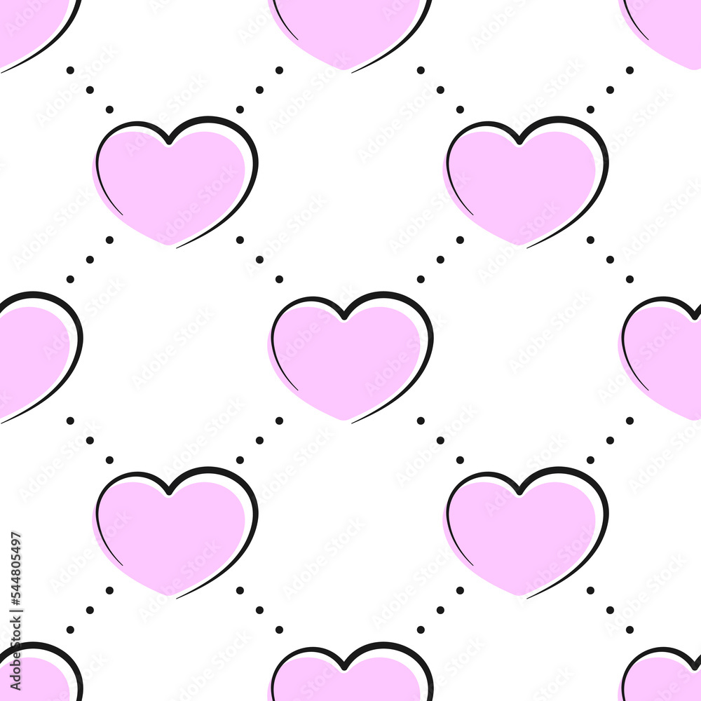 Pink hearts on white background. Vector seamless pattern. Best for textile, wallpapers, wrapping paper, package and St. Valentine's Day decoration.