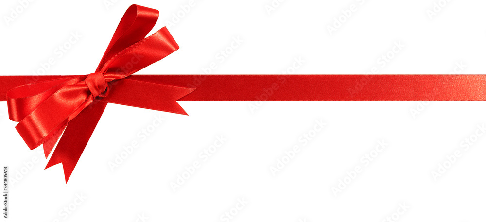 Red christmas gift ribbon and bow straight horizontal banner isolated transparent background photo PNG file Red christmas gift ribbon and bow straight horizontal banner isolated transparent background photo PNG file