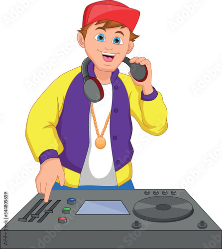 cartoon boy disc jockey on white background