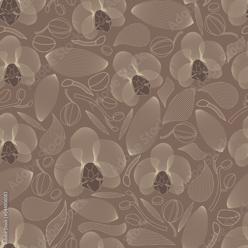 Orchids seamless vector pattern. Retro style. Illustration for wallpaper and textiles