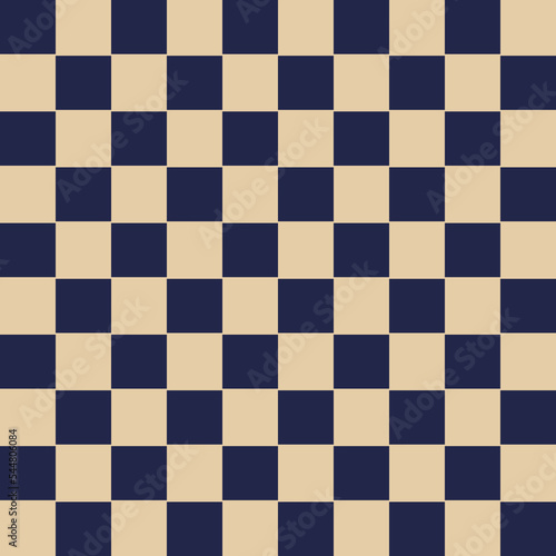 Seamless pattern with an ornament in the form of squares. The quadrilaterals block the tessellation image. Repeated checks of the decorative background. Blue and beige colors. Mosaic motif. Checkered 