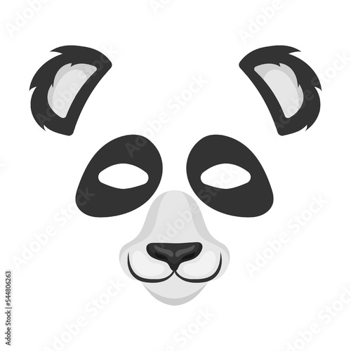 Animal face mask of Chinese black and white panda for video and photo set. Vector illustration of selfie filters with ears and nose. Cartoon funny muzzle isolated on white