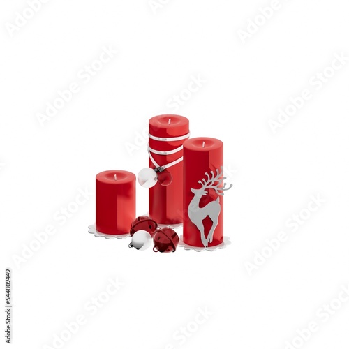 3D RENDERING OF CHRISTMAS DECORATION CANDLES ISOLATED ON WHITE PLAIN BACKGROUND