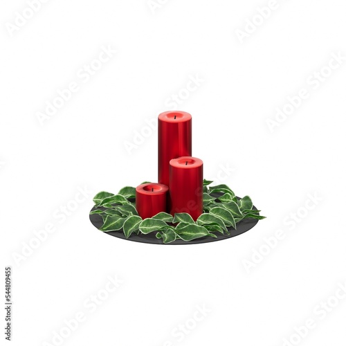 3D RENDERING OF CHRISTMAS DECORATION CANDLES ISOLATED ON WHITE PLAIN BACKGROUND
