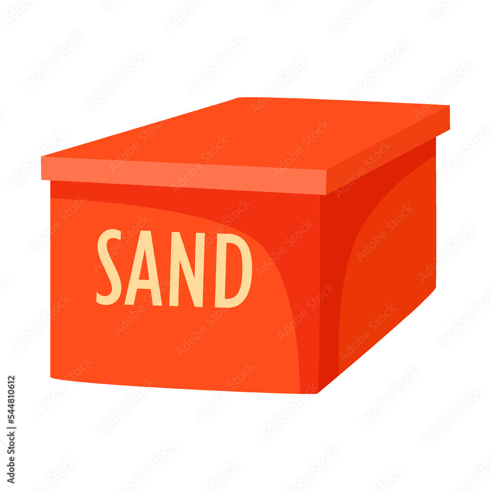 Firefighter sand box, firefighting equipment cartoon illustration. Fire lorry, Emergency department, rescue, shovel, isolated on white background Firefighter sand box, firefighting equipment cartoon illustration. Fire lorry, Emergency department, rescue, shovel, isolated on white background