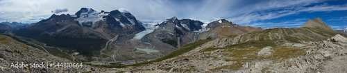 View of Icefields Parkway and Columbia Icefields Centre from Wilcox Ridge in Jasper National Park,Alberta,Canada,North America
 photo