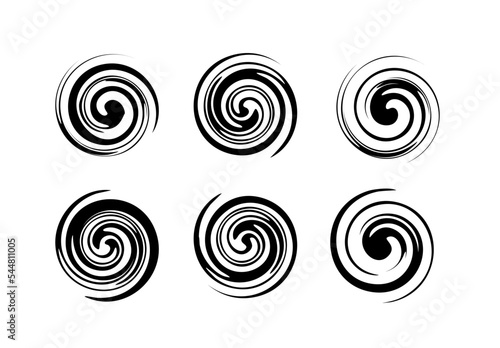 black and white spiral, Circle black twirl different forms, twisted swirl silhouette on white background photo