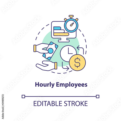 Hourly employees concept icon. Worker wage type. Payroll processing method abstract idea thin line illustration. Isolated outline drawing. Editable stroke. Arial  Myriad Pro-Bold fonts used