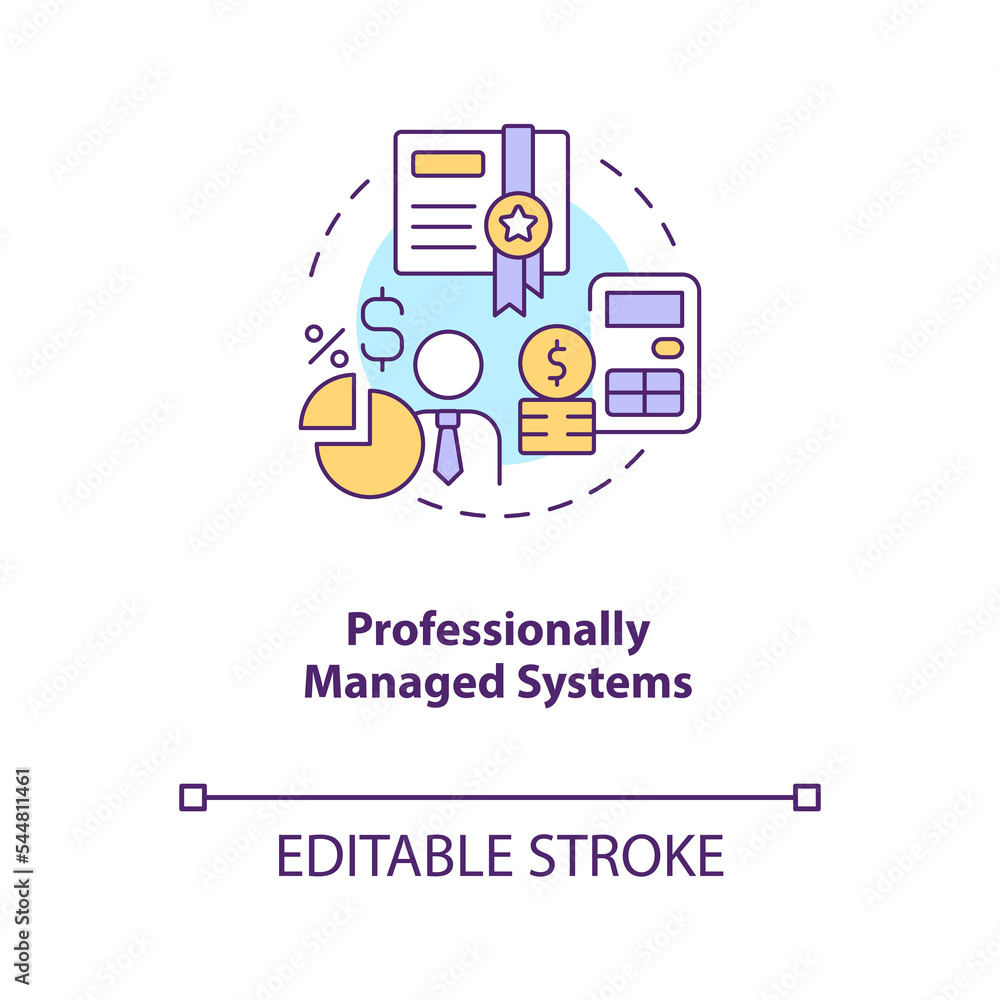 Professionally managed systems concept icon. Employee payroll type abstract idea thin line illustration. Isolated outline drawing. Editable stroke. Arial, Myriad Pro-Bold fonts used