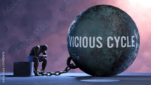 Vicious cycle that limits life and make suffer, imprisoning in painful condition. It is a burden that keeps a person enslaved in misery.,3d illustration