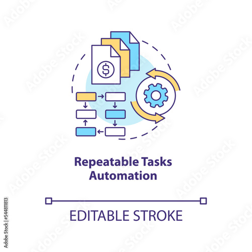 Repeatable tasks automation concept icon. Payroll processing software benefit abstract idea thin line illustration. Isolated outline drawing. Editable stroke. Arial, Myriad Pro-Bold fonts used