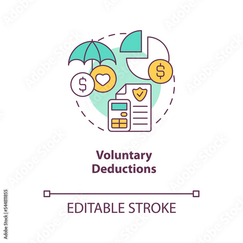 Voluntary deductions concept icon. Employee payroll withholding type abstract idea thin line illustration. Isolated outline drawing. Editable stroke. Arial, Myriad Pro-Bold fonts used