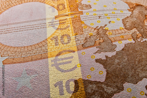 Fine tamper-proof line on ten euro banknote protection against fraud tilt image