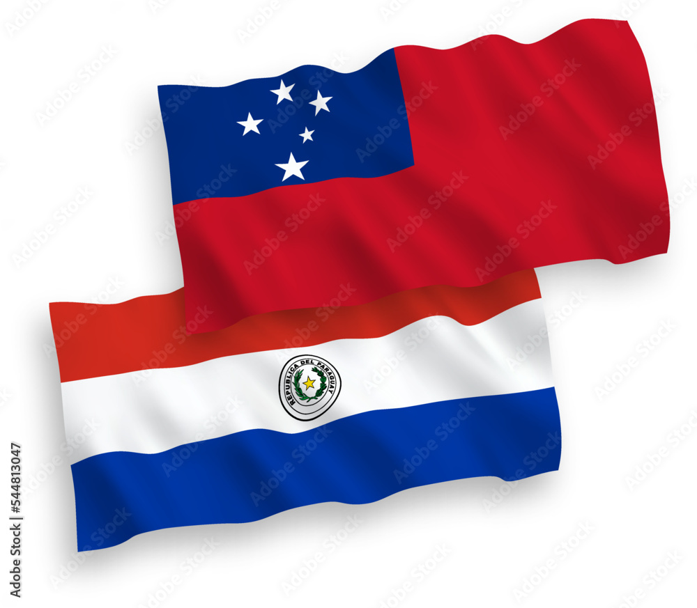 Flags of Independent State of Samoa and Paraguay on a white background
