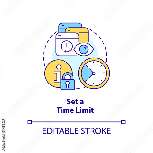 Set time limit concept icon. Information consumption. Prevent news overload abstract idea thin line illustration. Isolated outline drawing. Editable stroke. Arial, Myriad Pro-Bold fonts used