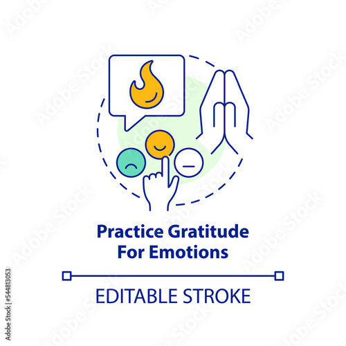 Practice gratitude for emotions concept icon. Stay informed without stress from news abstract idea thin line illustration. Isolated outline drawing. Editable stroke. Arial, Myriad Pro-Bold fonts used