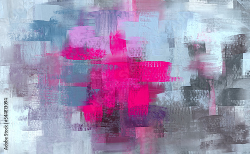 Pink stain painting, abstract paint strokes. Artistic grungy background, hand painted grey blue pattern