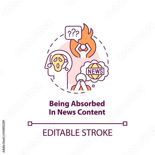 Being absorbed in news content concept icon. Problematic information consumption abstract idea thin line illustration. Isolated outline drawing. Editable stroke. Arial, Myriad Pro-Bold fonts used