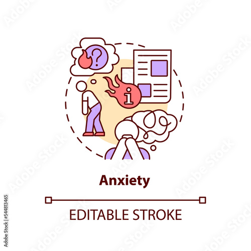 Anxiety concept icon. Information overload. Binge reading news problem abstract idea thin line illustration. Isolated outline drawing. Editable stroke. Arial, Myriad Pro-Bold fonts used