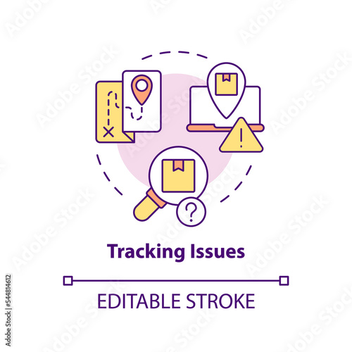 Tracking issues concept icon. Monitoring shipping way. Traditional mail drawbacks abstract idea thin line illustration. Isolated outline drawing. Editable stroke. Arial, Myriad Pro-Bold fonts used