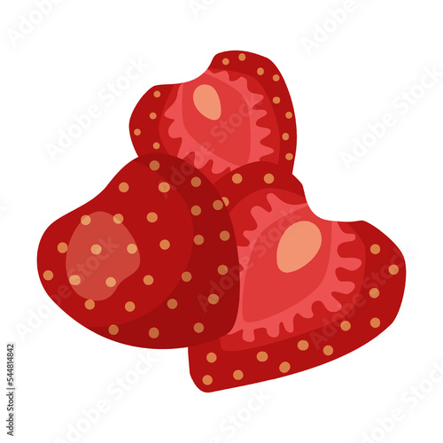 dried red strawberry fruit cartoon illustration. Dried Tropical fruit, food isolated on white background