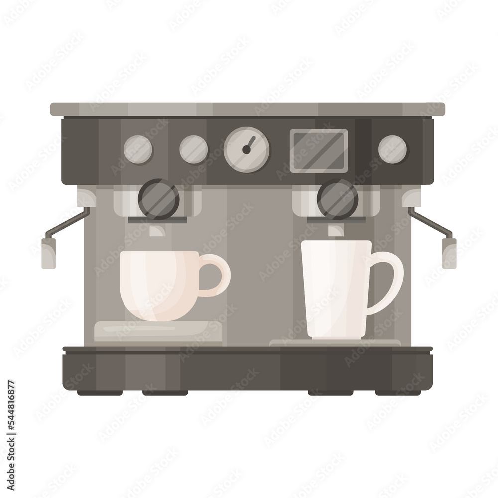 Coffee machine and coffeemaker. Vector illustrations of modern or retro equipment for espresso and moka drink. Cartoon concept Coffee machine and coffeemaker. Vector illustrations of modern or retro equipment for espresso and moka drink. Cartoon concept