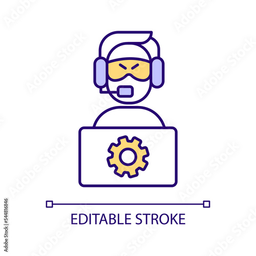 Telephone scam RGB color icon. Voice fraud. Impersonation criminal. Cyber attack. Smishing crime. Isolated vector illustration. Simple filled line drawing. Editable stroke. Arial font used