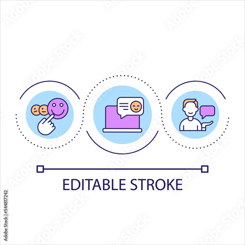 Online communication loop concept icon. Social media interaction. Distance relationship. Comments abstract idea thin line illustration. Isolated outline drawing. Editable stroke. Arial font used