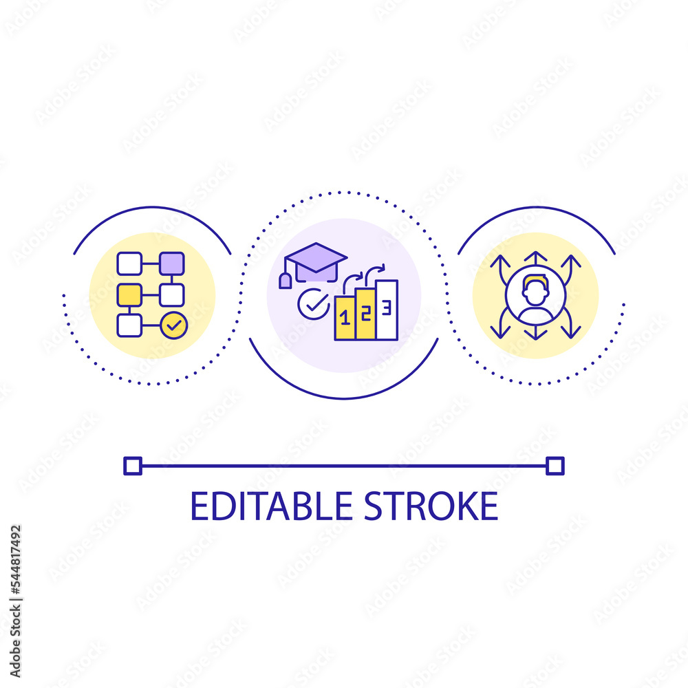 Effective education plan loop concept icon. Learning process systematization. Structure abstract idea thin line illustration. Isolated outline drawing. Editable stroke. Arial font used Effective education plan loop concept icon. Learning process systematization. Structure abstract idea thin line illustration. Isolated outline drawing. Editable stroke. Arial font used