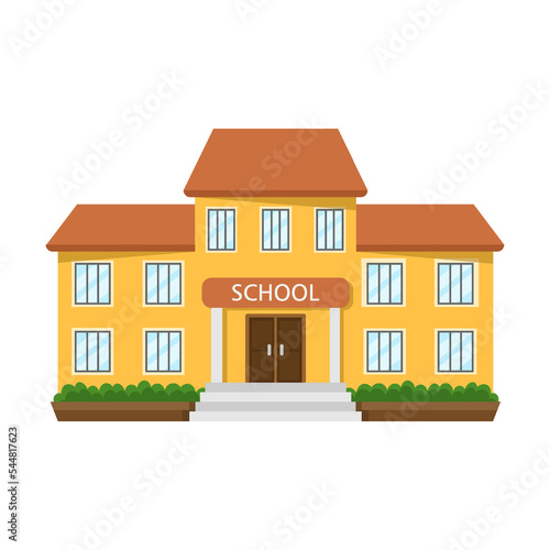 Building Primary High School. City, town hall cartoon vector illustration. Exterior of museum, hospital, police station, post office, government, bank, school, theatre, university