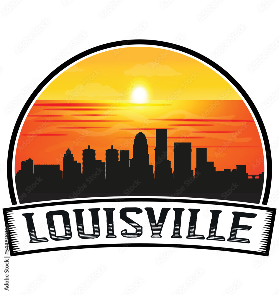 Louisville Kentucky USA Skyline Sunset Travel Souvenir Sticker Logo Badge Stamp Emblem Coat of Arms Vector Illustration EPS