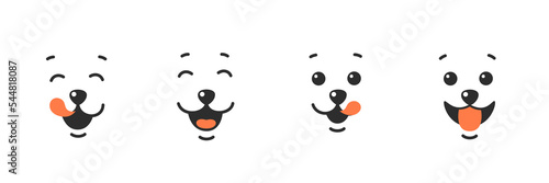 Dog tongue lick mouth. Happy Various dog face. Vector illustration isolated on white background.