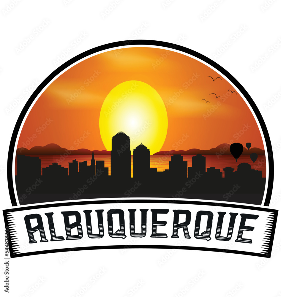 Albuquerque New Mexico USA Skyline Sunset Travel Souvenir Sticker Logo ...