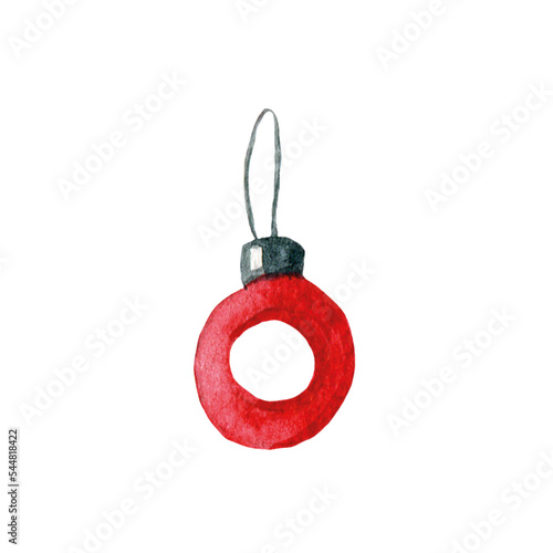 Watercolor Christmas tree toy, soft illustration, single, simple, cute