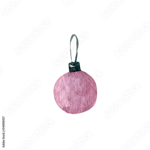 Watercolor Christmas tree toy, soft illustration, single, simple, cute