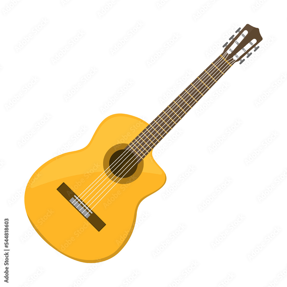 Fototapeta premium Acoustic and electric guitar cartoon vector illustration. Colorful musical instrument for entertainment or rock band on white background