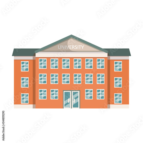 brick school. City, town hall cartoon vector illustration. Exterior of museum, hospital, police station, post office, government, bank, school, theatre, university