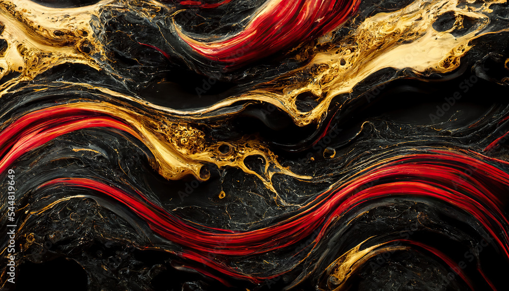 Abstract 4k wallpaper. Digital art marbling texture, black, red and