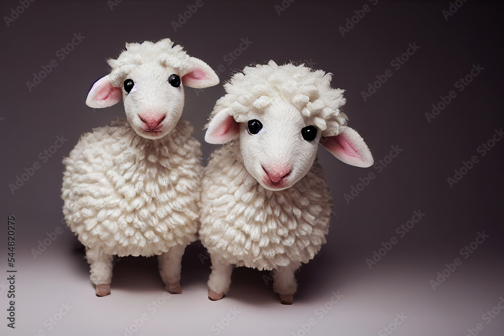 Fototapeta premium Picture of two white sheep in studio setting