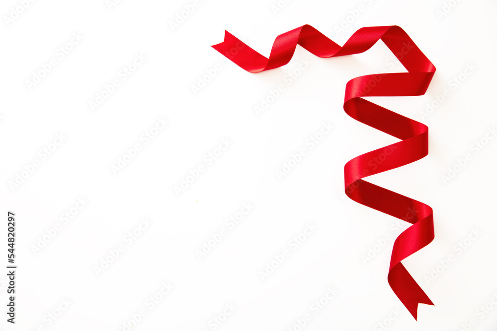 Red ribbon isolated on white, Christmas decoration, Valentine day template Red ribbon isolated on white, Christmas decoration, Valentine day template