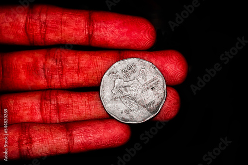 Photography Bloody Hand with coin, Money Stock Photo,concept image